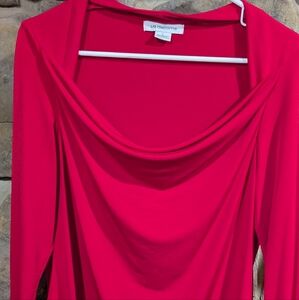Vibrant Red Liz Claiborne Draped Neck Top